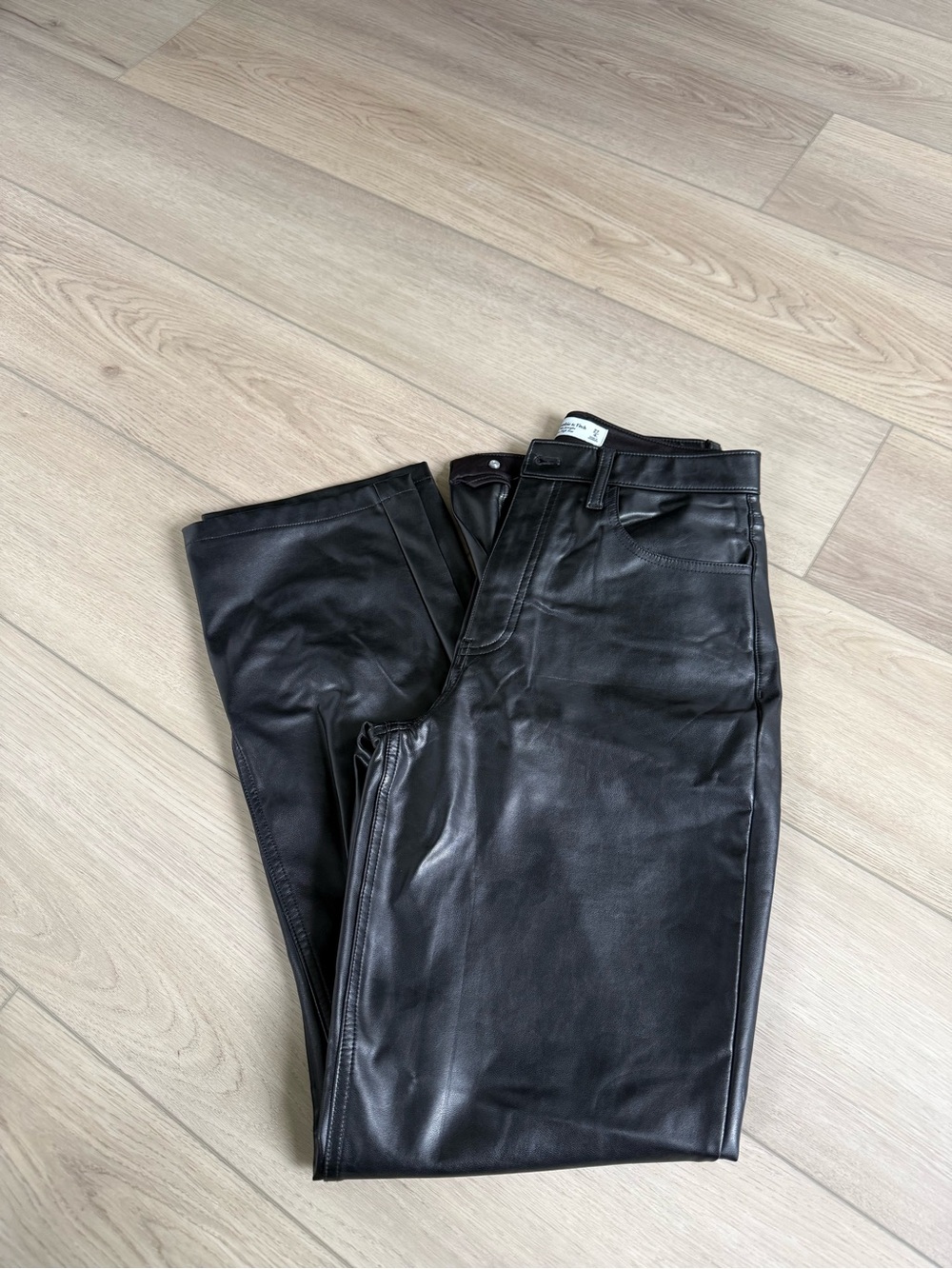 Abercrombie & Fitch Curve Love Black Straight-Leg Faux Leather Pants